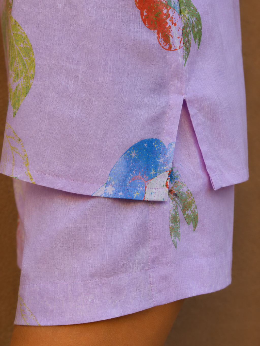 Tropical Print Linen Blend Shirt & Shorts Co-ord Set