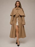 Women's Khaki Long Trench Coat – Elegant Loose Fit Commuter Outerwear