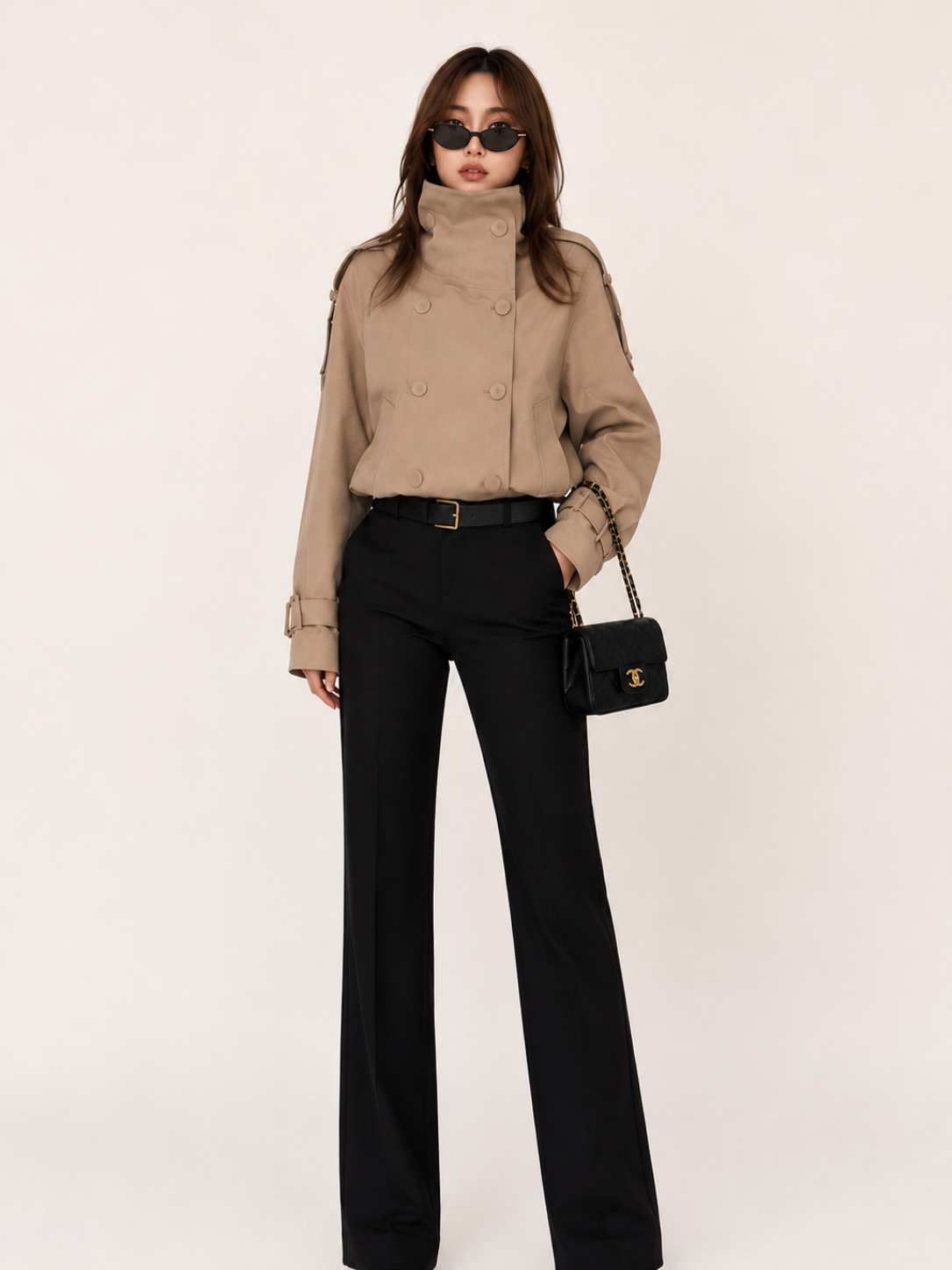 Women's Light Brown Cotton Jacket – Elegant Commuter Long Sleeve Outerwear
