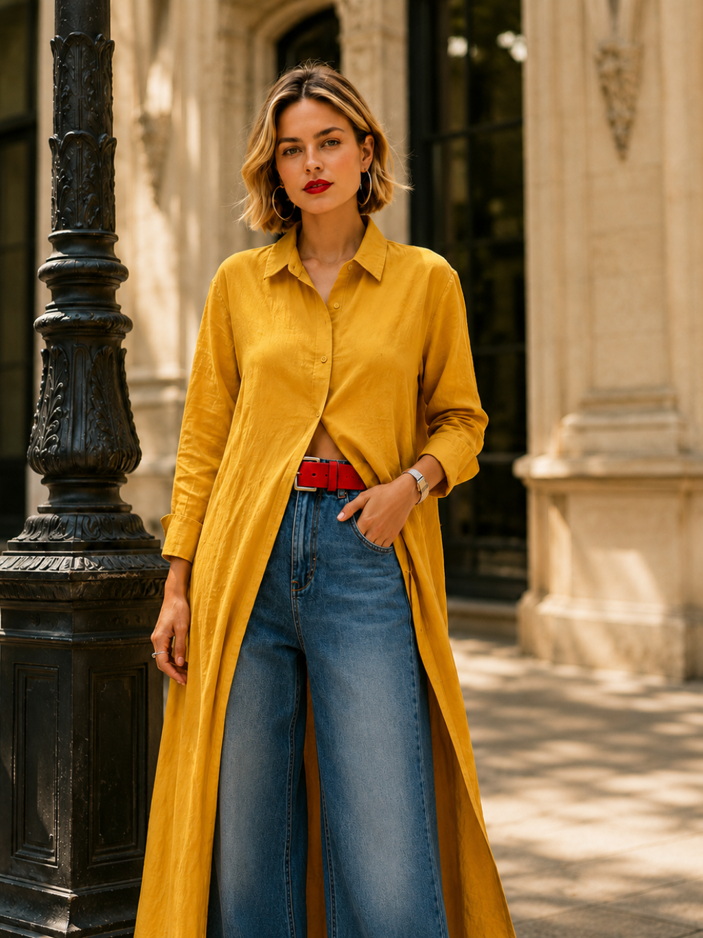 Women's Lemon Yellow Longline Coat | Relaxed Fit Polyester Trench Coat