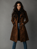 Women's Dark Brown Long Trench Coat – Elegant British Style Windbreaker