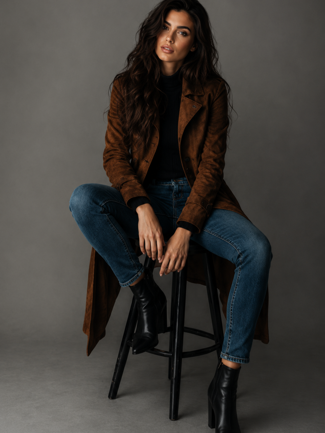 Women's Dark Brown Long Trench Coat – Elegant British Style Windbreaker