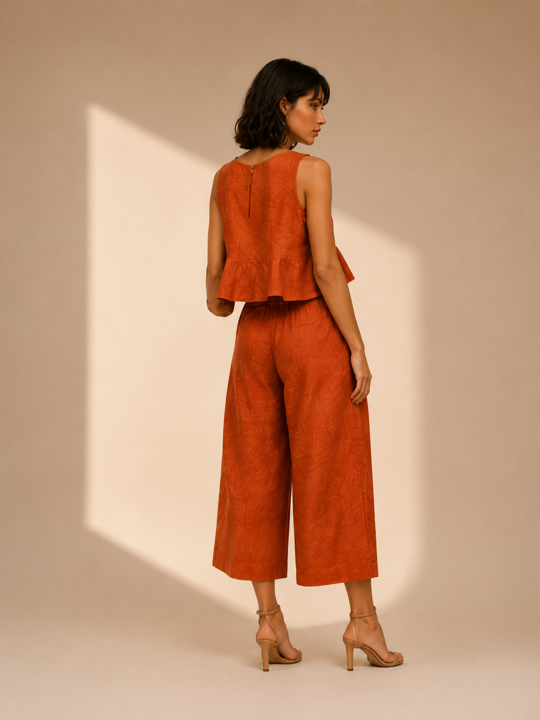 Women's Orange-Red Sleeveless T-Shirt &amp; Wide-Leg Pants Co-Ord Set