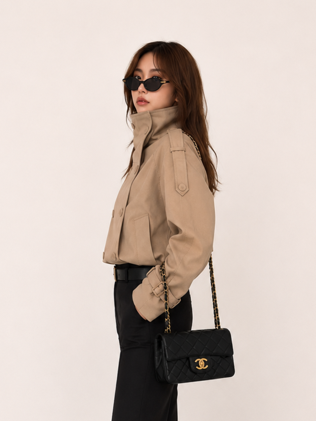 Women's Light Brown Cotton Jacket – Elegant Commuter Long Sleeve Outerwear