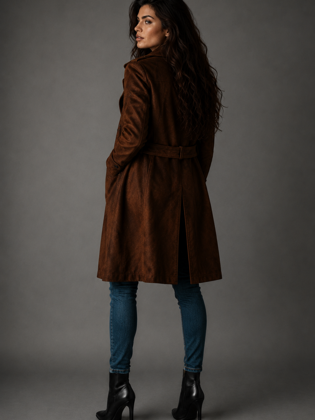 Women's Dark Brown Long Trench Coat – Elegant British Style Windbreaker