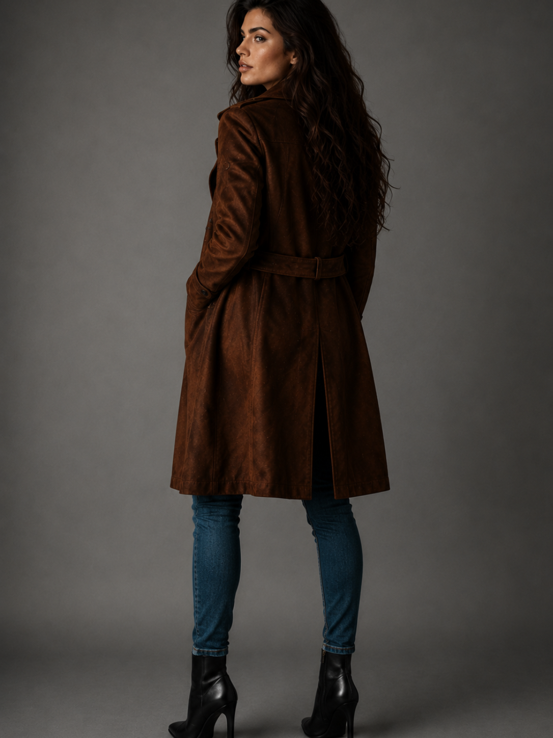 Women's Dark Brown Long Trench Coat – Elegant British Style Windbreaker