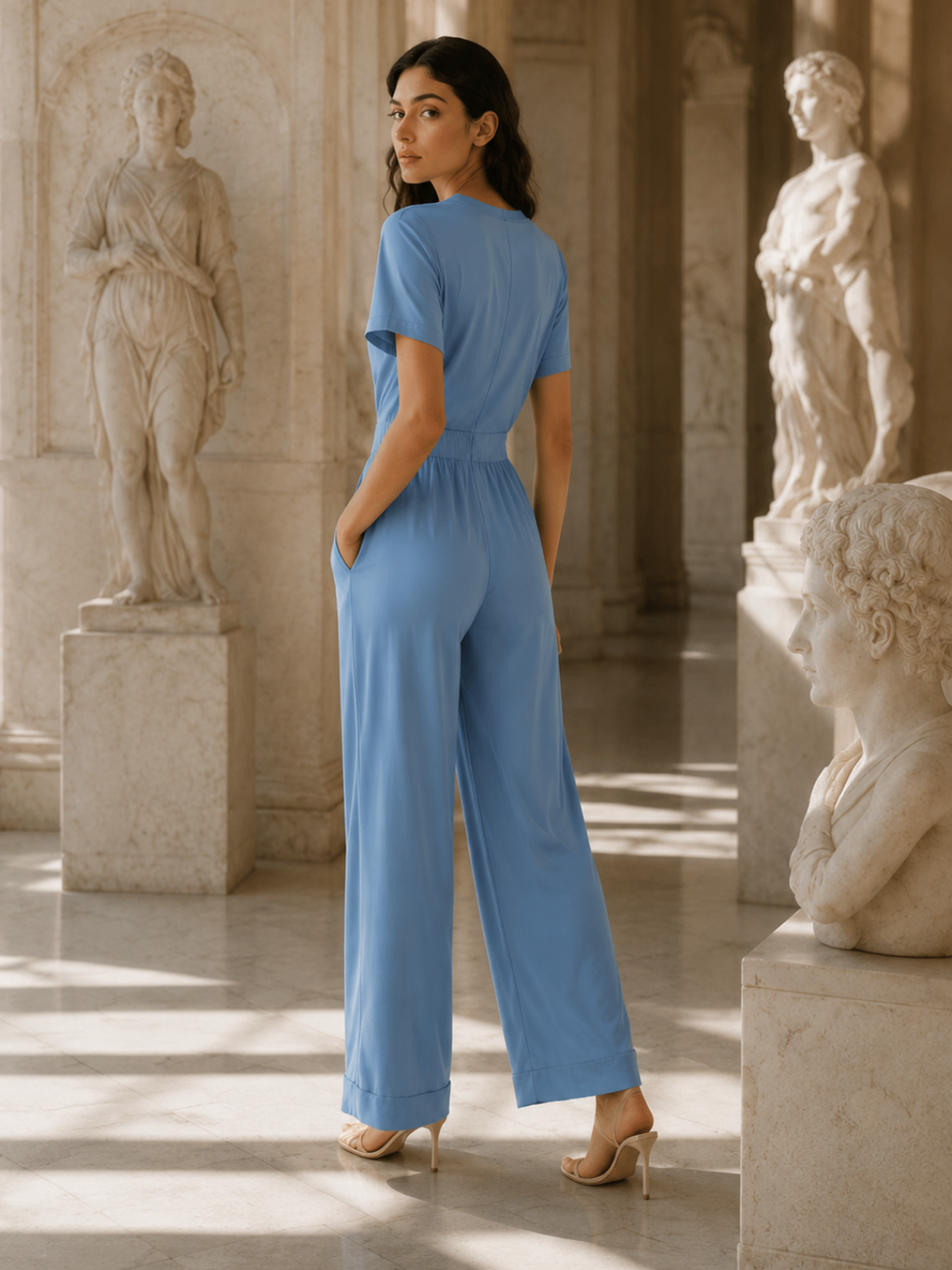 Elegant Blue Polyester Two-Piece Co-Ord Set for Women