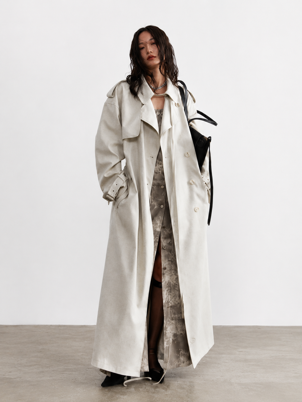 Unisex Long Double-Breasted Trench Coat
