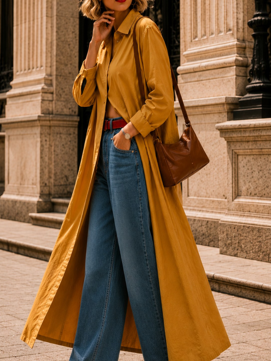 Women's Lemon Yellow Longline Coat | Relaxed Fit Polyester Trench Coat