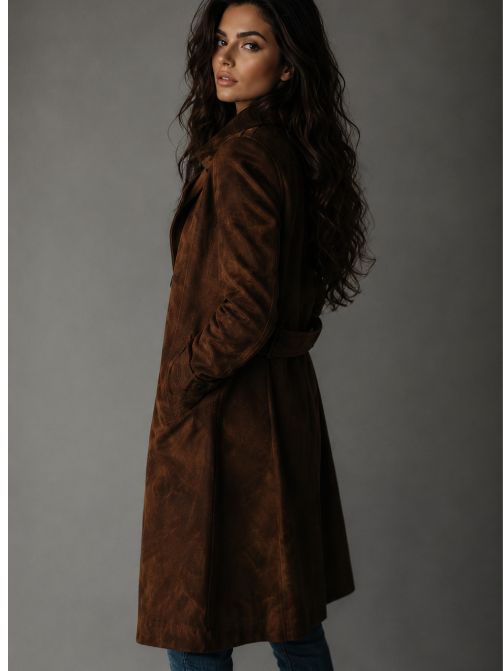 Women's Dark Brown Long Trench Coat – Elegant British Style Windbreaker
