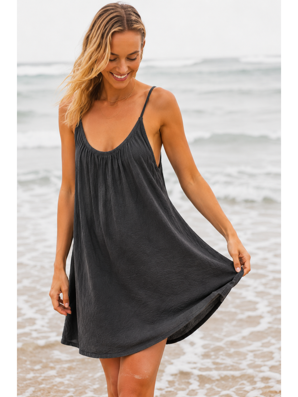 Women's Loose Fit Deep Back Spaghetti Strap Dres