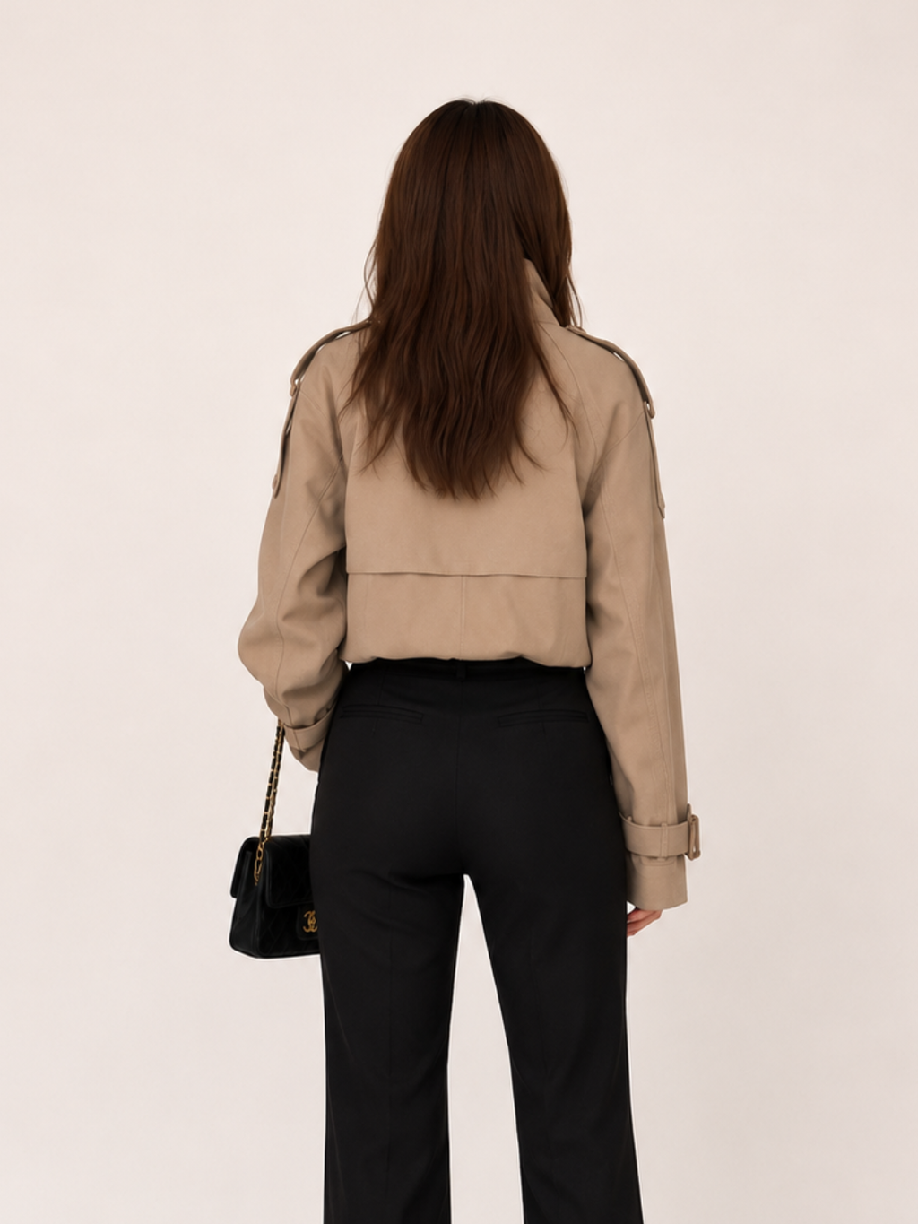 Women's Light Brown Cotton Jacket – Elegant Commuter Long Sleeve Outerwear
