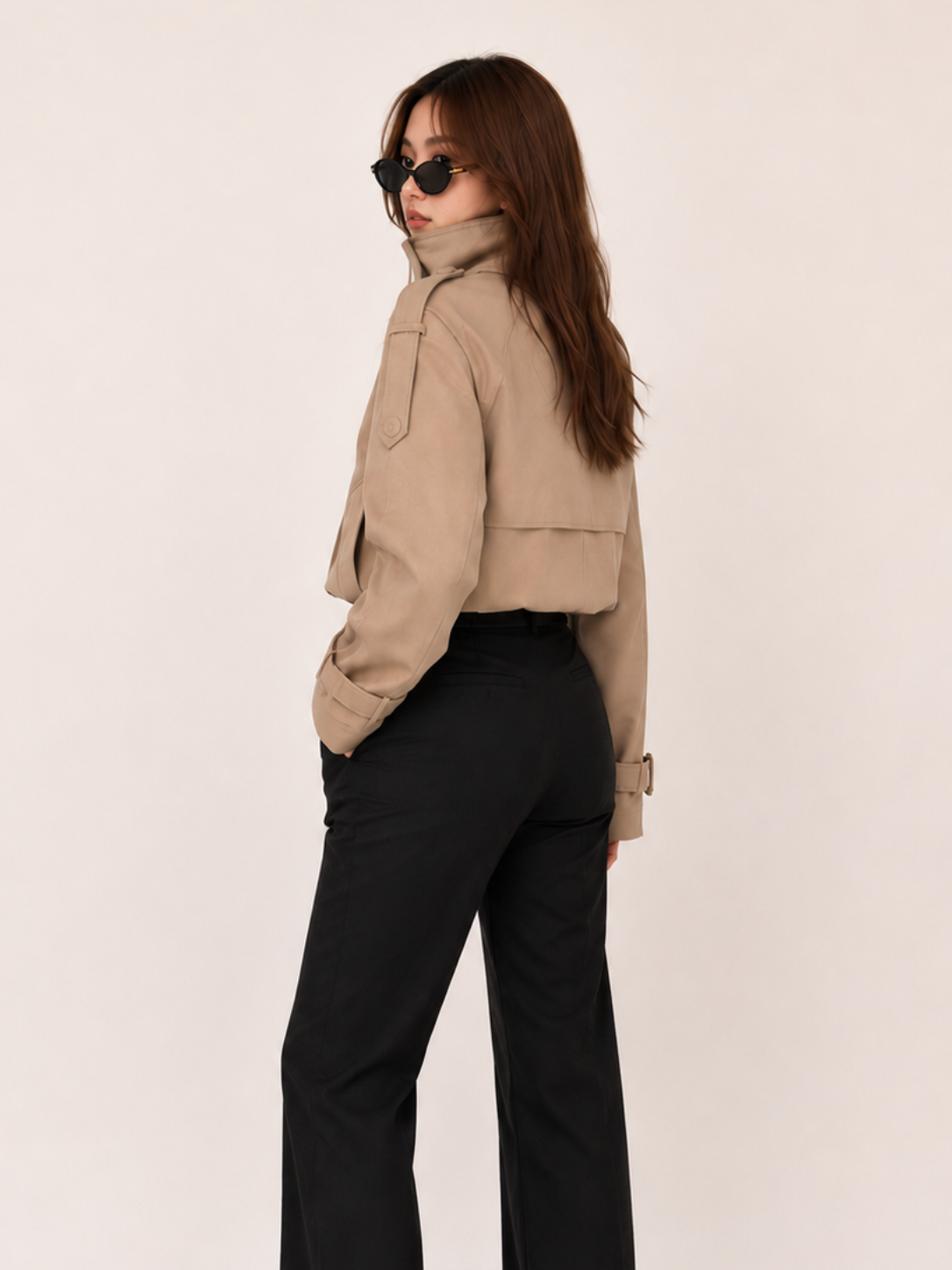 Women's Light Brown Cotton Jacket – Elegant Commuter Long Sleeve Outerwear