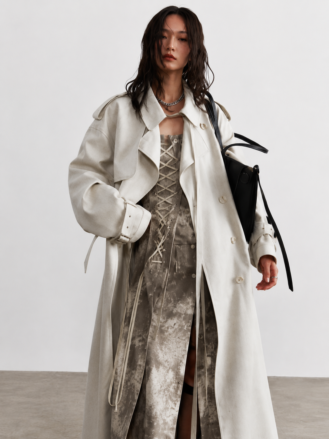 Unisex Long Double-Breasted Trench Coat