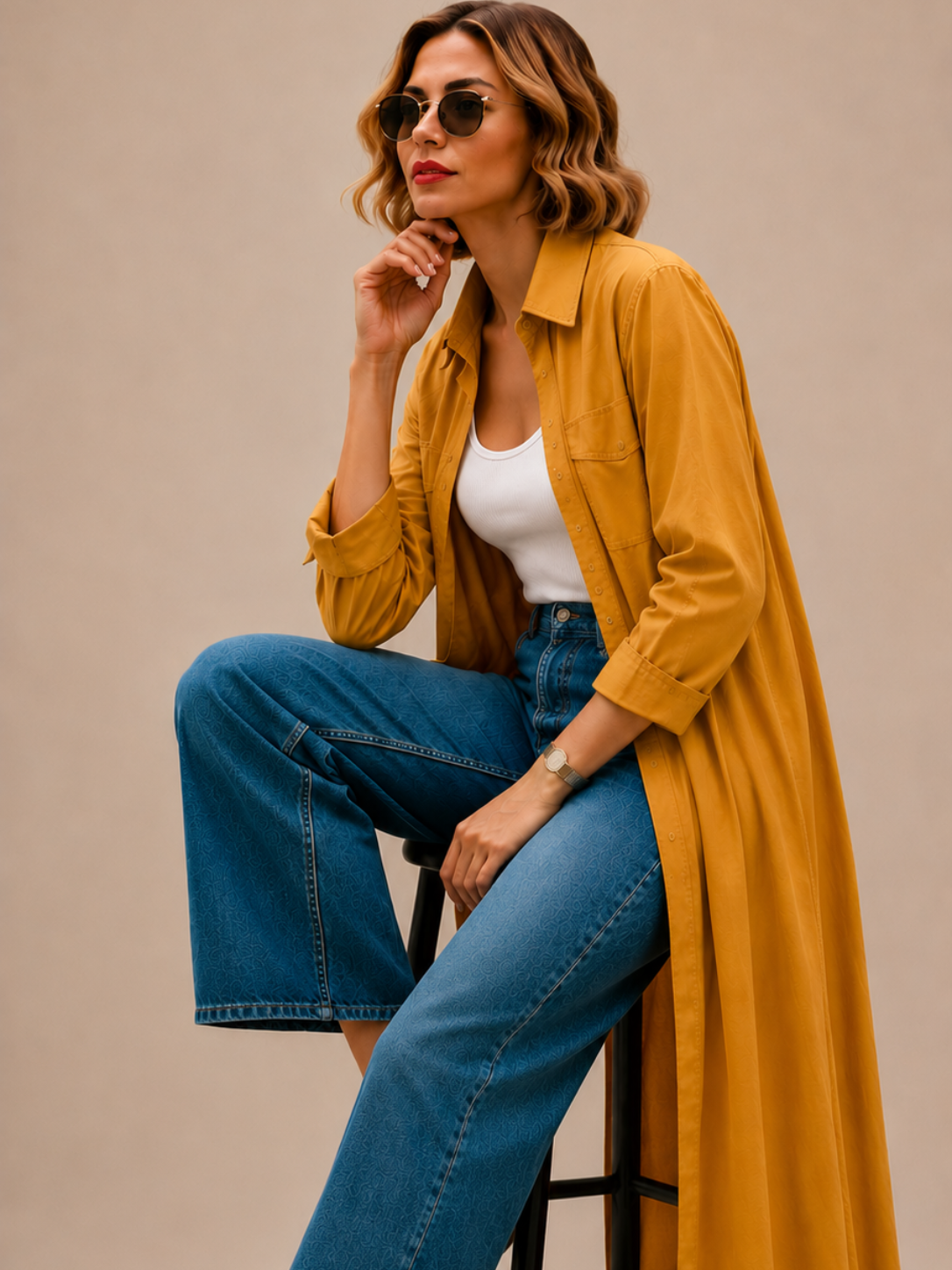 Women's Lemon Yellow Longline Coat | Relaxed Fit Polyester Trench Coat