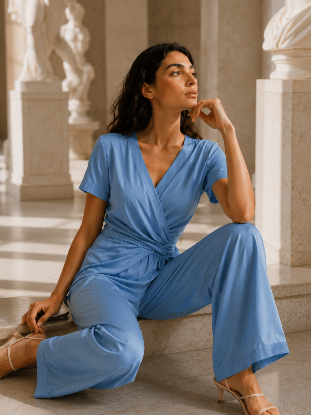 Elegant Blue Polyester Two-Piece Co-Ord Set for Women