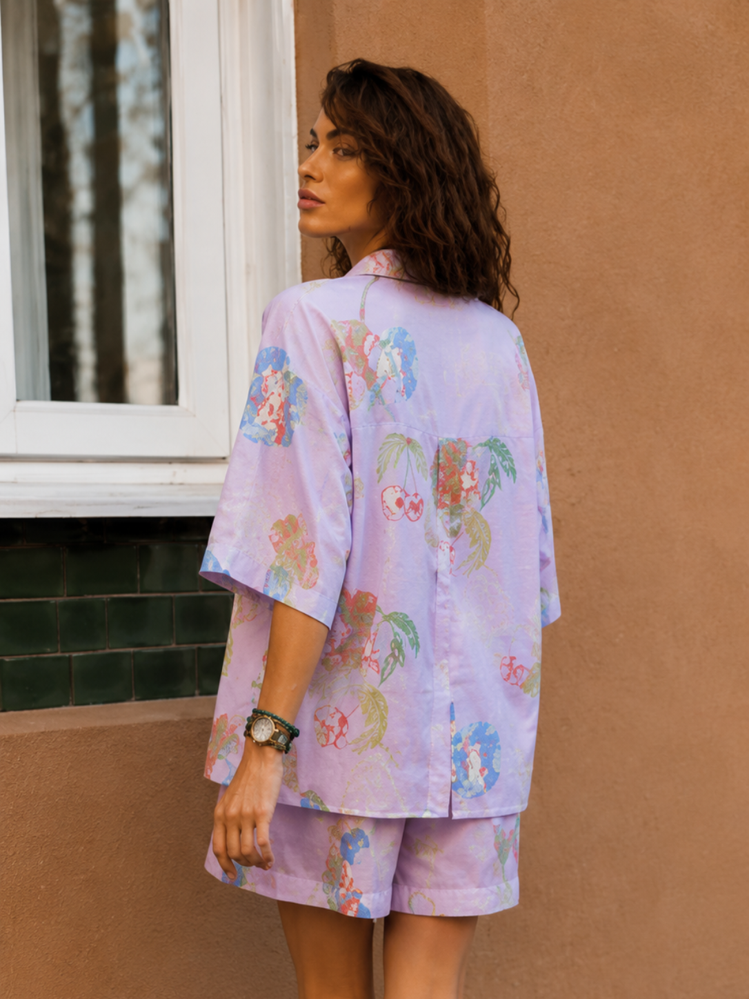 Tropical Print Linen Blend Shirt & Shorts Co-ord Set