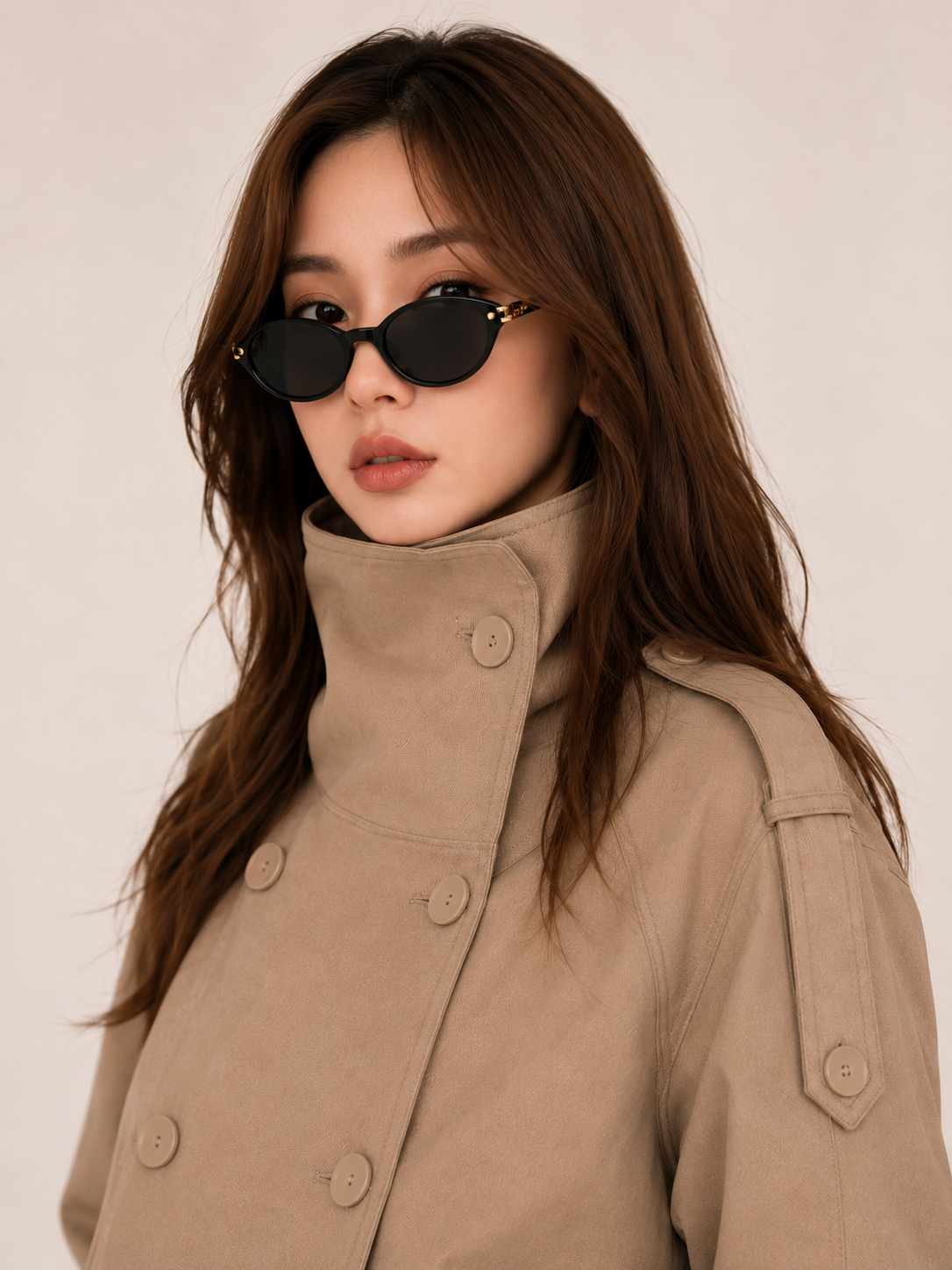 Women's Light Brown Cotton Jacket – Elegant Commuter Long Sleeve Outerwear