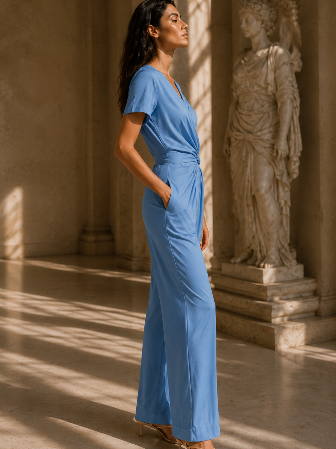 Elegant Blue Polyester Two-Piece Co-Ord Set for Women