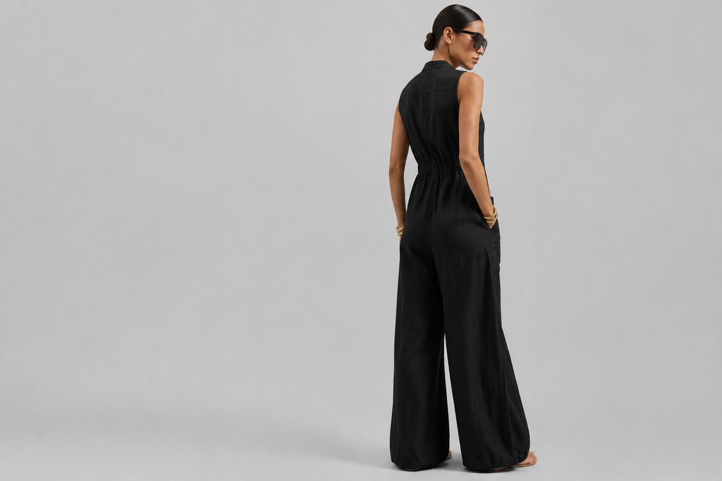 Women's Sleeveless Wide-Leg Jumpsuit – Casual Cropped One-Piece Outfit
