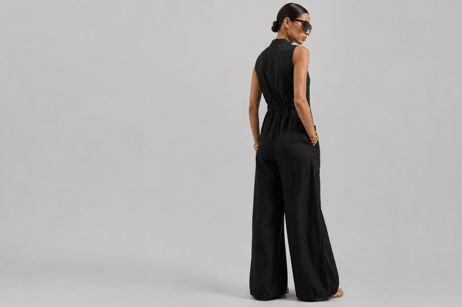 Women's Sleeveless Wide-Leg Jumpsuit – Casual Cropped One-Piece Outfit