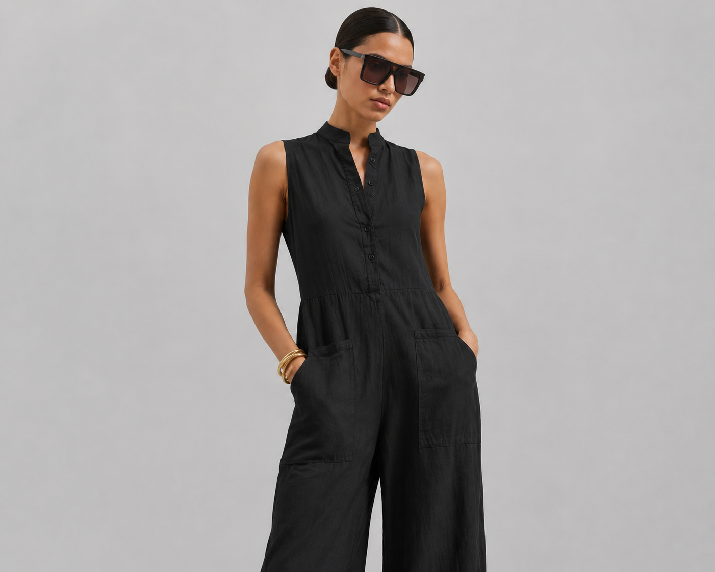 Women's Sleeveless Wide-Leg Jumpsuit – Casual Cropped One-Piece Outfit