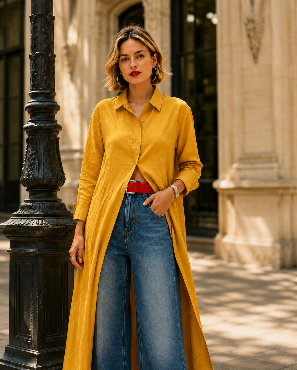 Women's Lemon Yellow Longline Coat | Relaxed Fit Polyester Trench Coat