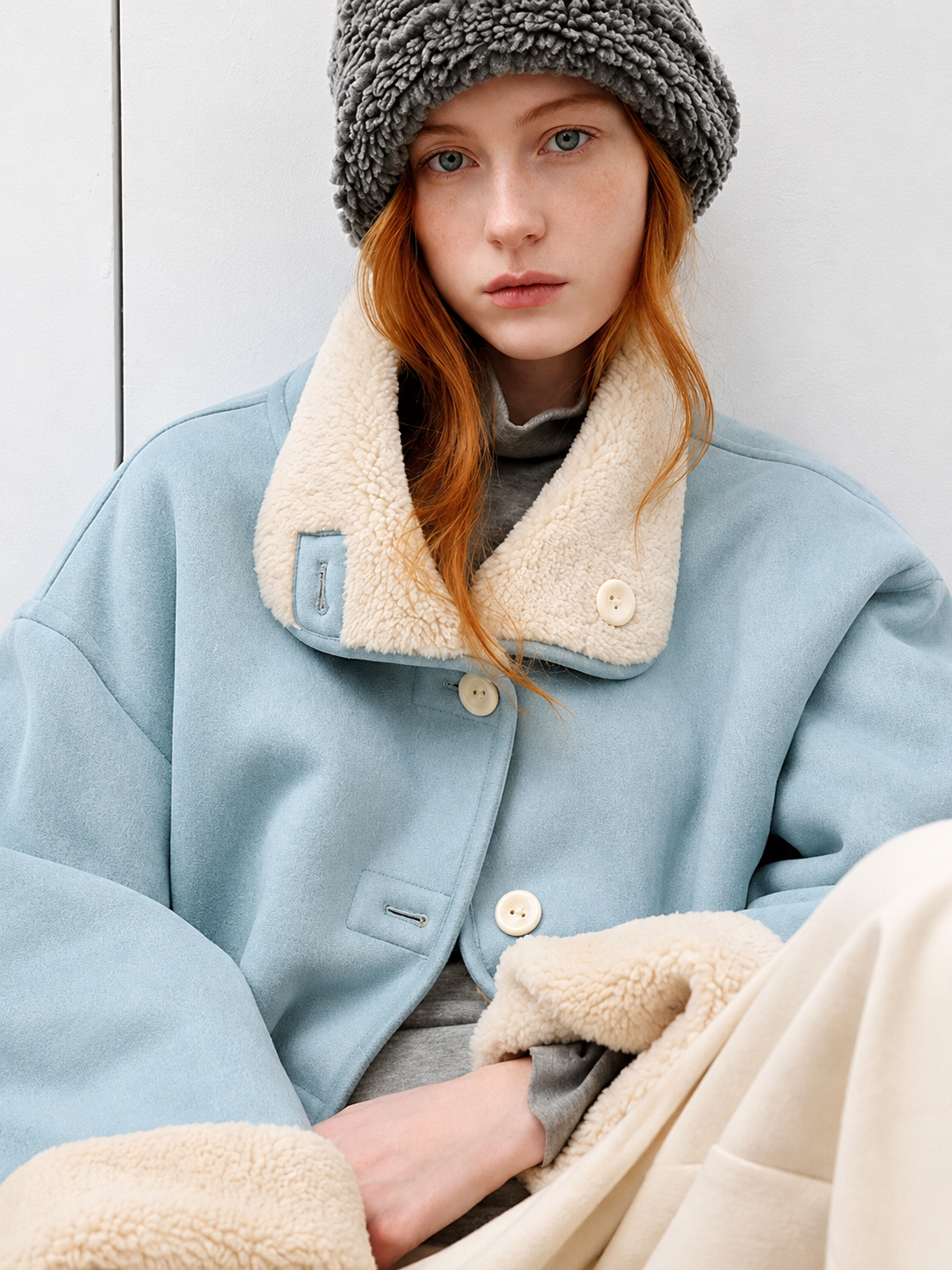 Sea Salt Cream Cup A Heavyweight Dual Wear Designshearling Suede Windproof Coat