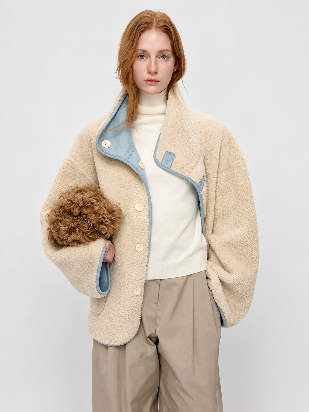 Sea Salt Cream Cup A Heavyweight Dual Wear Designshearling Suede Windproof Coat