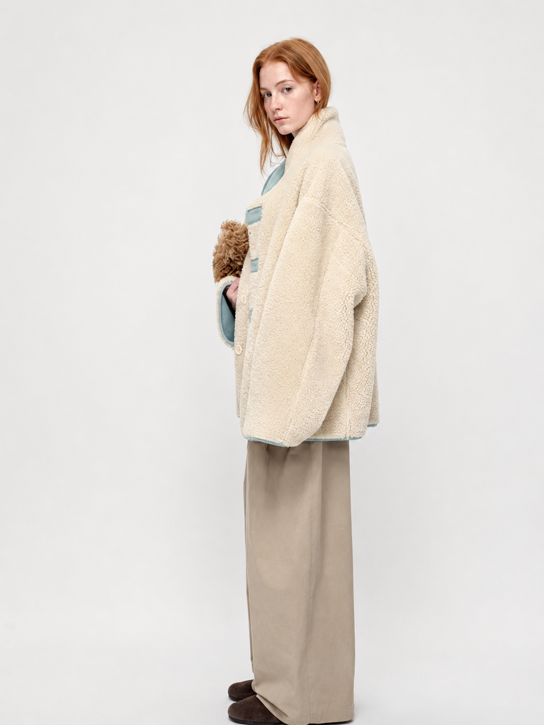 Sea Salt Cream Cup A Heavyweight Dual Wear Designshearling Suede Windproof Coat