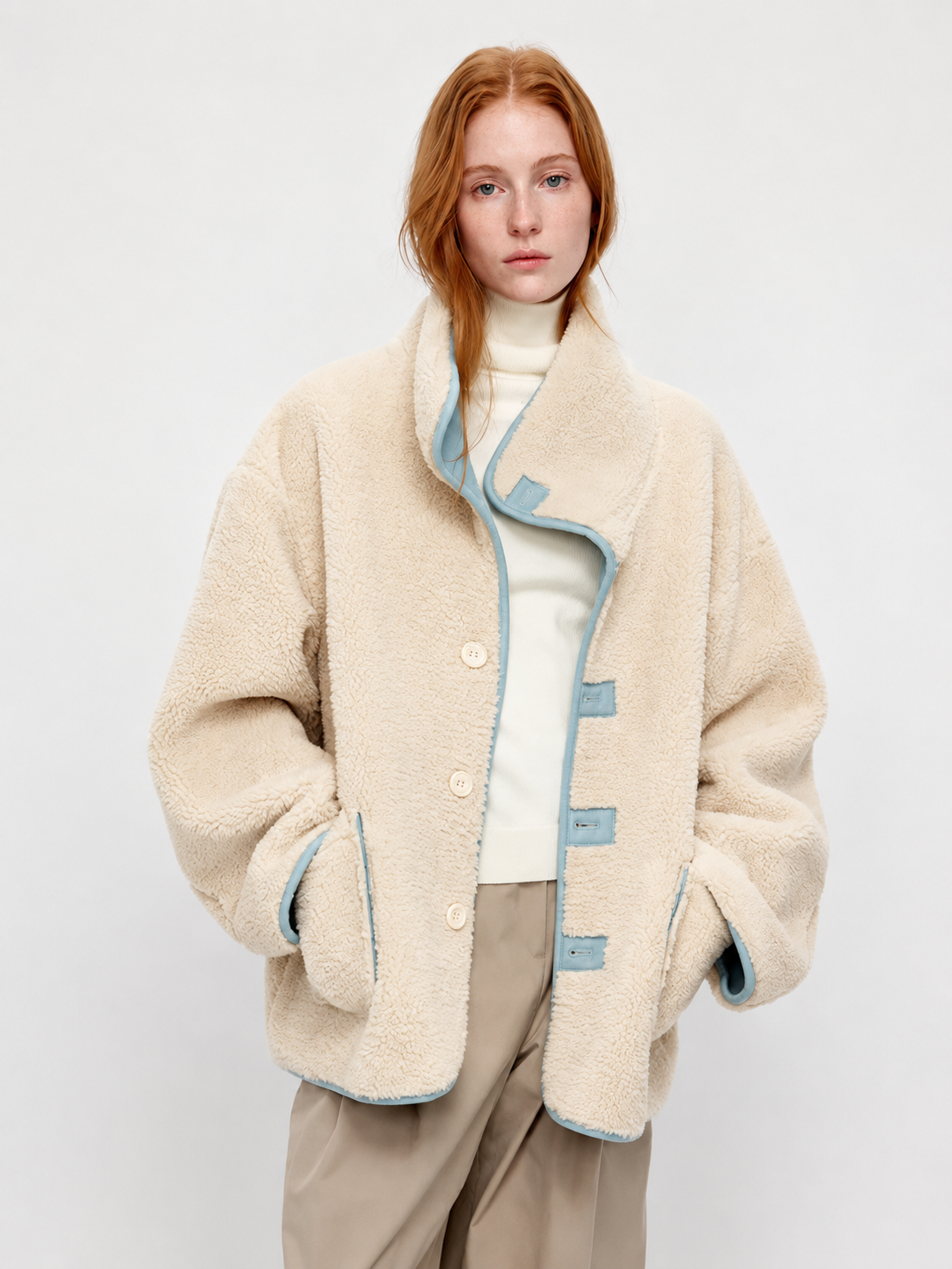 Sea Salt Cream Cup A Heavyweight Dual Wear Designshearling Suede Windproof Coat