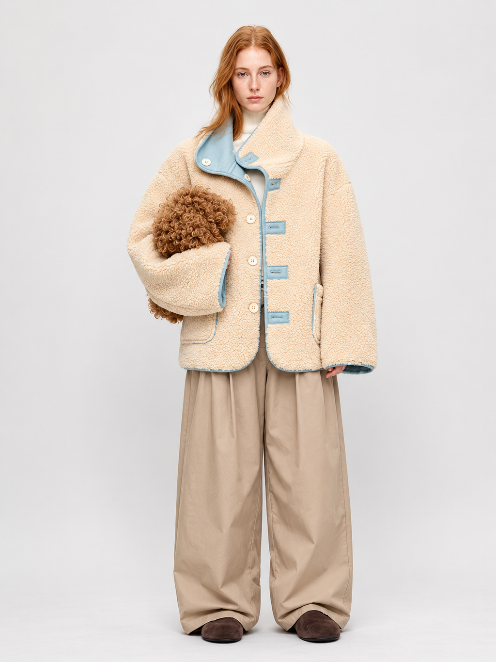 Sea Salt Cream Cup A Heavyweight Dual Wear Designshearling Suede Windproof Coat