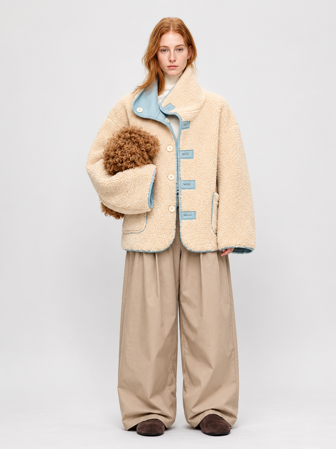 Sea Salt Cream Cup A Heavyweight Dual Wear Designshearling Suede Windproof Coat