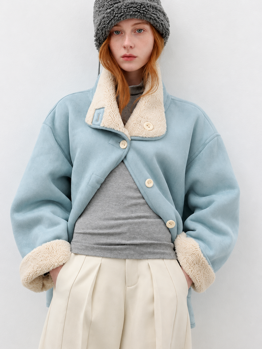Sea Salt Cream Cup A Heavyweight Dual Wear Designshearling Suede Windproof Coat