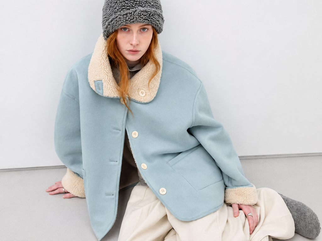 Sea Salt Cream Cup A Heavyweight Dual Wear Designshearling Suede Windproof Coat
